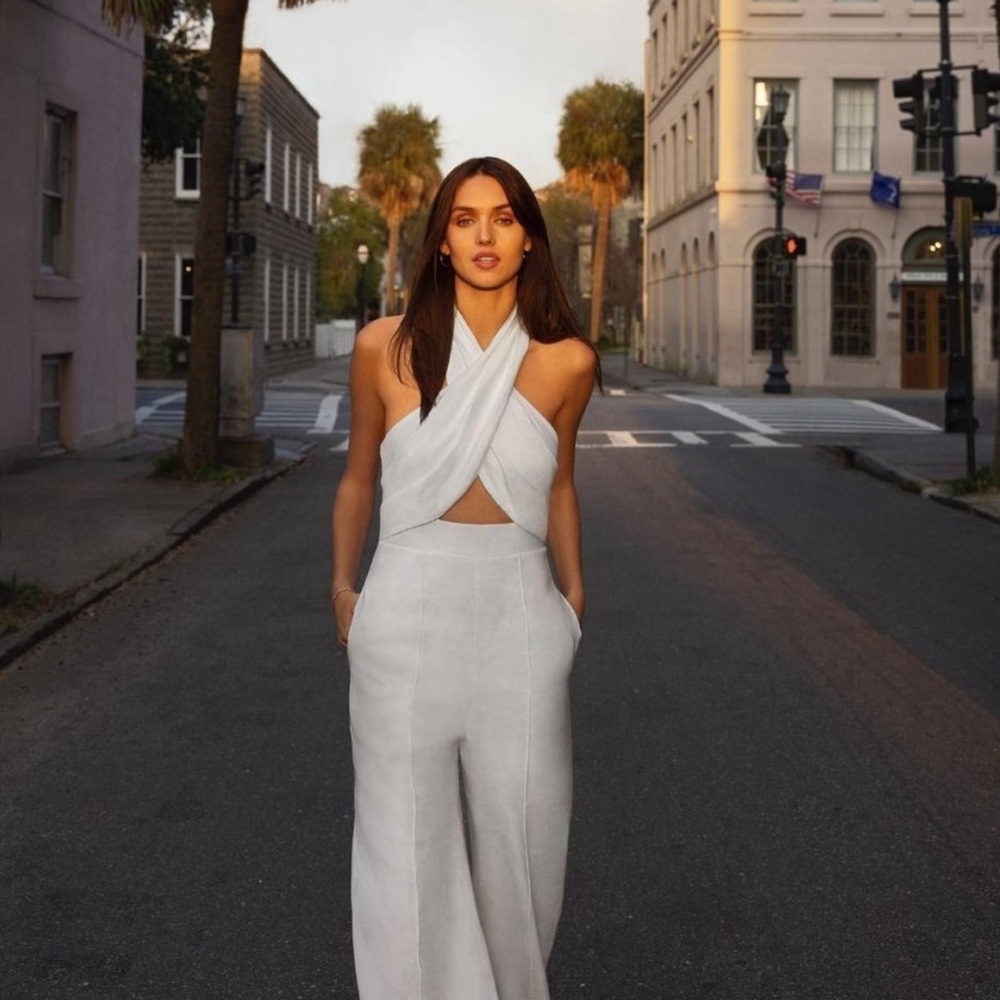 Milly Eda Linen Halter Jumpsuit White Size 0